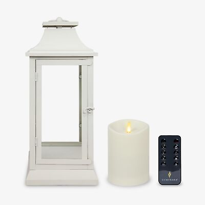 #ad Luminara 16quot; Ivory Heritage Lantern with Outdoor Flameless Candle 3.75quot; x ...