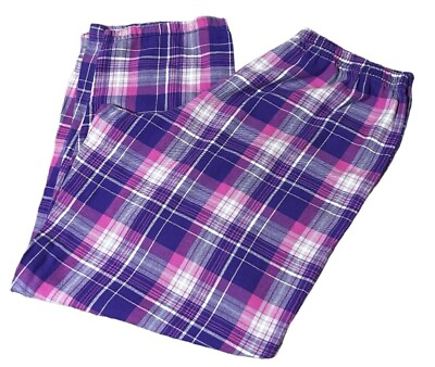 #ad Joe Boxer Women#x27;s Large Plaid Pajama Pants Bottoms 100% Cotton Purple Pink EUC