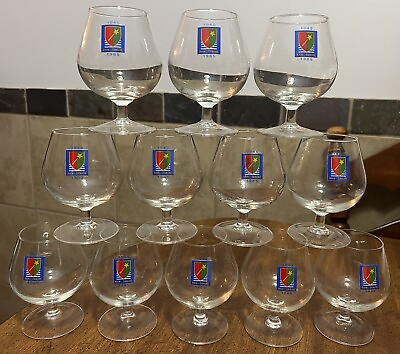 #ad Rare Set of 12 Luminarc 1st Army Rhin et Danube 1945 1985 Brandy Cognac Glasses