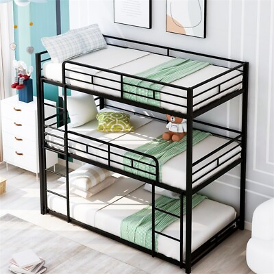 Heavy Duty Metal Triple Bunk Bed Space Saving for Kids Teens Twin Full Size Bed
