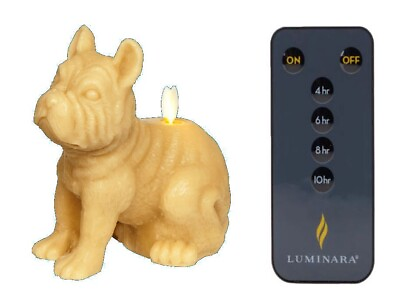 Luminara Flameless Dog Shaped Candle Frenchie Gold Candle amp; Remote