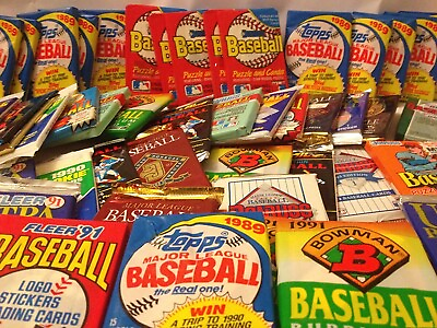 Old Baseball Cards Unopened Packs from Wax Box Vintage 100 Card Lot Plus BONUS
