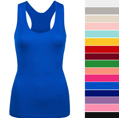 Women#x27;s Seamless Fitted Racerback Tank Top Solid Colors Scoop Neck Shirt Basics