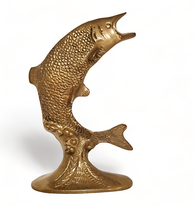 Vintage Brass Fish Figurine Fishing Decor Figure Statue Jumping Fish 7 inch