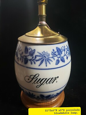 Blue amp; White Brass amp; Ceramic Porcelain Floral Table Lamp LARGE 21quot; TALL RARE