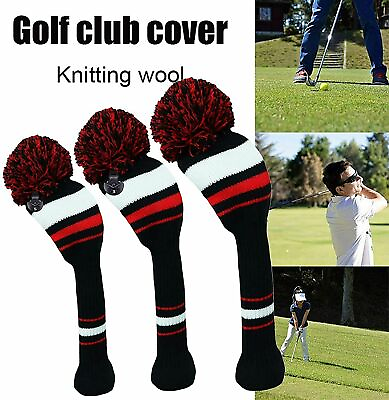 #ad Golf Club Head Covers Knit for Woods Driver Fairway Hybrid Head Cover Pom