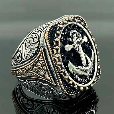 #ad Silver Anchor Ring Handmade Sailor Anchor Ring Silver Captain Ring Oxide Ring