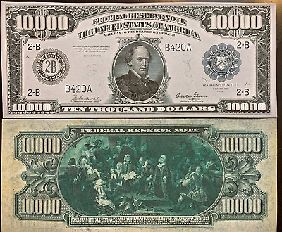 Reproduction Copy 1918 $10000 Federal Reserve Note Currency US See Description