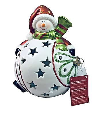 #ad #ad Ceramic SNOWMAN Luminary QVC Home Reflections Flameless Candle w Box Christmas