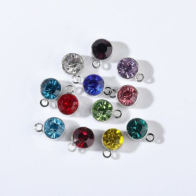 #ad Floating Crystal Birthstone Charms Stainless Steel Stone Pendants Jewelry Supp