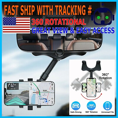 #ad Universal 360° Car Rearview Mirror Mount Stand Holder Cradle For Cell Phone GPS