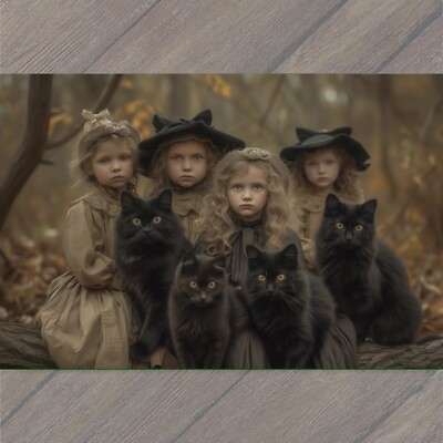 #ad POSTCARD Girl Black Cat Weird Creepy Pet Old Vibe Unusual Cute Scary Strange Fun