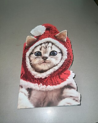 #ad Cute Kitten Wearing Red Knit Santa Hat. Avanti Press Christmas Card