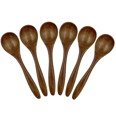 Small Wooden Spoons 6 PCS 5.3 Inch Natural Soup Spoons Bamboo Wood Spoon fkkk