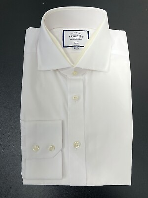 #ad Charles Tyrwhitt Mens White Non Iron Poplin Cutaway Button Down Dress Shirt Slim