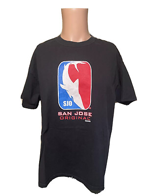 #ad Vintage Men’s SAN JOSE ORIGINAL BRAND Black SJO Shark Styled Shirt Size Large