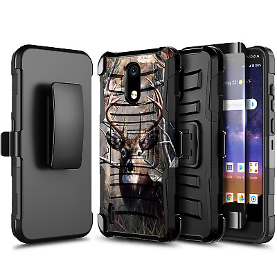For Nokia 3.1A Nokia 3C Phone Case Holster Belt Clip Cover Tempered Glass