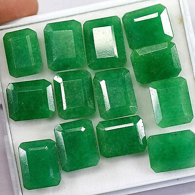 #ad Zambian Genuine Green Emerald Cut Faceted Loose Gemstone 160 Ct. 12 Pcs Lot