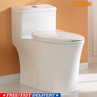 0.8 1.28 GPF Power Dual Flush Elongated One Piece Toilet W Chair Seat ADA Height