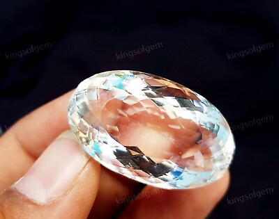 #ad 74 Ct Natural Rock Crystal Quartz Oval Faceted Loose Gemstone Jewelry Making