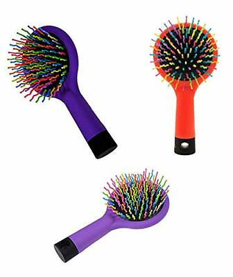 #ad Pack of 3 Rainbow Bristle Volumizing Detangling Brush with Mirror