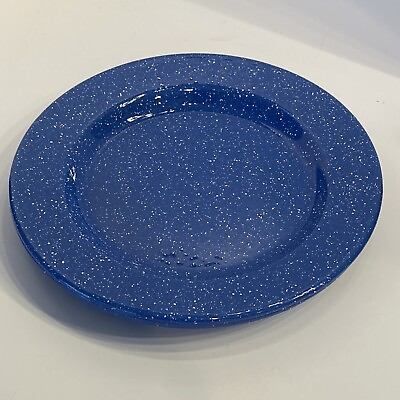 #ad Blue Speckled Metal Enamel Ware 10.25quot; Dinner Plates Enamelware Camping set 4