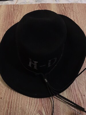 #ad Harley Davidson Cowboy Hat Black 100% Wool Western USA Size Medium