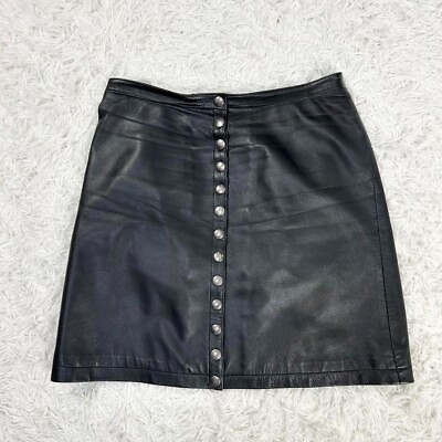 #ad agnès b. lamb leather knee length skirt pearl snap button black Size 40 Used