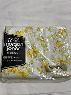 #ad NOS NEW Vintage Morgan Jones Twin Flat Sheet Flower Song Daisy Yellow Princess