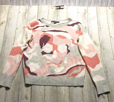 #ad Skull Cashmere Sweater Womens Extra Small Pink Arden Camo Knit