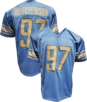 #ad Aidan Hutchinson Blue Custom Stitched Football UNSIGNED Jersey Men#x27;s