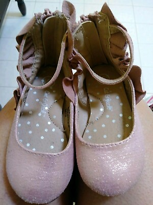 #ad Cat And Jack Girls Shoes Pink Sparkle Wrap Ankle Ruffled Back Zip Up SZ 5 EUC