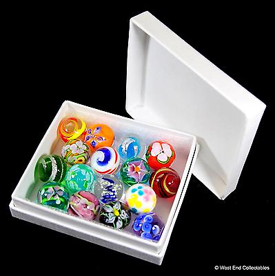 Collectors Box Set of 16 x Handmade Marbles 16mm Intricate Glass Art Toy Marble