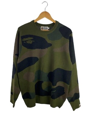 #ad A BATHING APE camo Knit Sweater Mens Size L arcrylic wool green free shipping