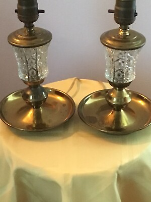 Two Vintage Lamps brass and glass starburst pattern