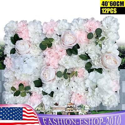 #ad 12 PCS Artificial Rose Flower Wall Panels Bouquet Backdrop Wedding Party Decor