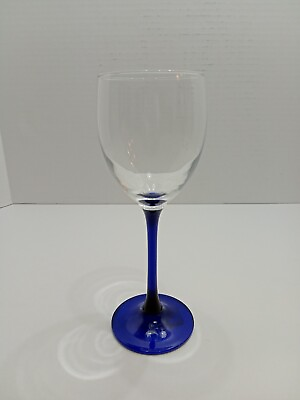 Vintage Pair Luminarc France Cobalt Blue Stem Wine Glasses 7.75quot; Height