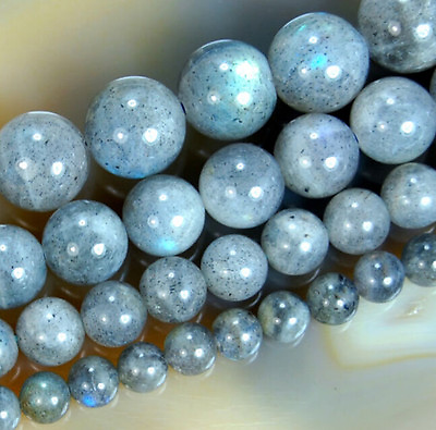 #ad Natural 4mm 6mm 8mm Indian Gray Labradorite Gemstones Round Loose Beads 15quot;