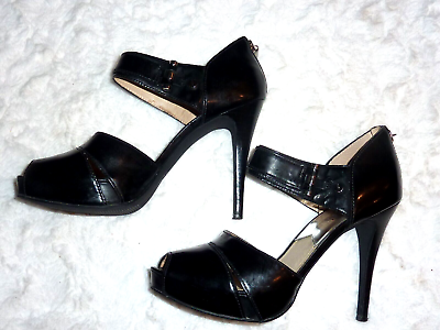 #ad Michael Kors Black Leather Open Toe Heels Size 7