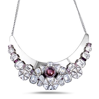 #ad Swarovski Women#x27;s Diana Pink Clear Crystal Stone Palladium Bib Necklace 5141353