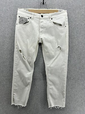 #ad Macchia J Jeans Men#x27;s Solid White Distressed Cotton Size 33 Button Fly MJ Venice