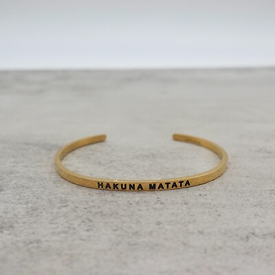 #ad MantraBand Bracelet HAKUNA MATATA Gold Tone Cuff Bangle 6.75quot; Costume Jewelry