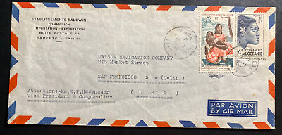 1954 Papeete Tahiti Airmail Commercial Cover to San Francisco CA USA