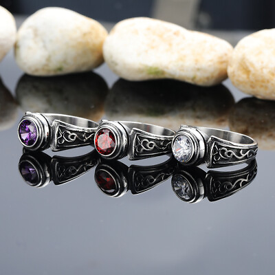 #ad Punk style Gothic Celtic gemstone rider ring made of stainless steel material