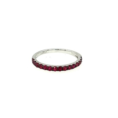 #ad ESTATE .46CT AAA RUBY 18K WHITE GOLD SHARED PRONG SEMI ETERNITY ANNIVERSARY RING