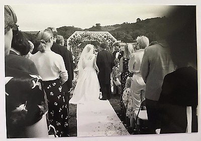 Vintage 90s bamp;w PHOTO Gold Course Wedding Guests Watching As Vows Are Being Read