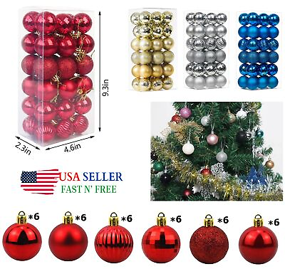 36x Christmas Balls Glitter Ornaments Party Xmas Tree Hanging Baubles Decor 4cm