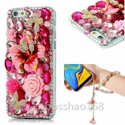 #ad Handmade Bling Diamond Soft Rose flower Phone Case Cover Strap