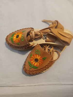 #ad Sunflower Handmade Sandals Women#x27;s mexican 100% Leather sz 5 Us México 22