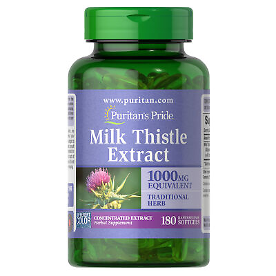 #ad Puritan#x27;s Pride Milk Thistle 4:1 Extract 1000 mg Silymarin 180 Softgels